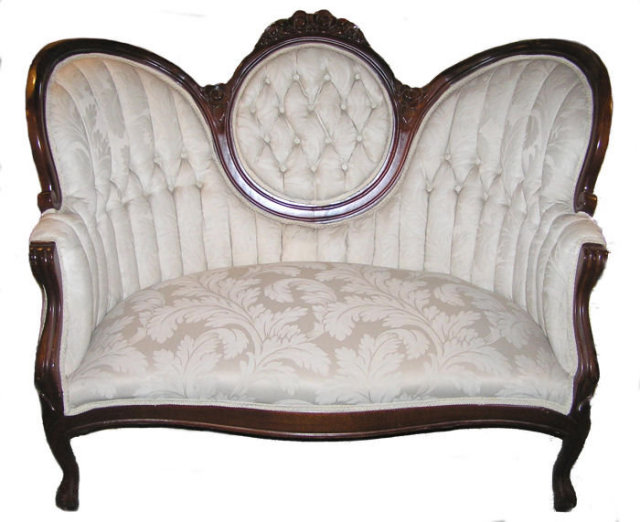 Victorian White Upholstered Settee Sofa