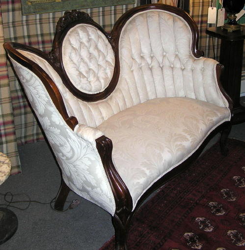 Victorian White Upholstered Settee Sofa