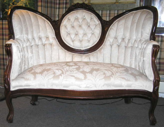 Victorian White Upholstered Settee Sofa