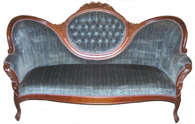 Victorian Blue Velvet Upholstered Sofa