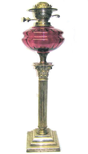 English Ruby Red Glass & Silver Oil Lamp
