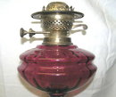 English Ruby Red Glass & Silver Oil Lamp