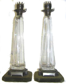 Pair English JHM Silver & Glass Oil Lamps