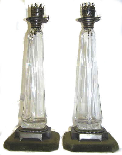 Pair English JHM Silver & Glass Oil Lamps