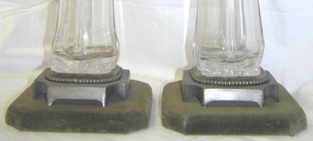 Pair English JHM Silver & Glass Oil Lamps