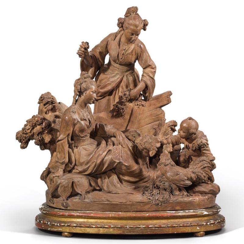 Marchal 19th Century French Figural Chinoiserie Group Terracotta Sculpture