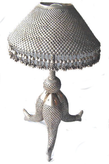 Vintage Fish Indian or Persian Silver Table Lamp with Fishes Motif