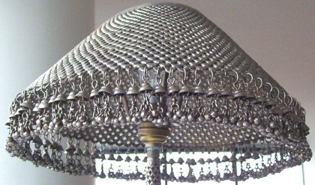 Vintage Fish Indian or Persian Silver Table Lamp with Fishes Motif