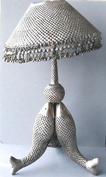 Vintage Fish Indian or Persian Silver Table Lamp with Fishes Motif