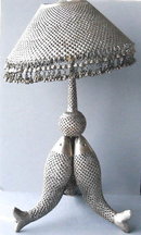Vintage Fish Indian or Persian Silver Table Lamp with Fishes Motif