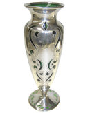Art Nouveau Silver Overlay Green Glass Vase