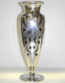 Art Nouveau Silver Overlay Green Glass Vase