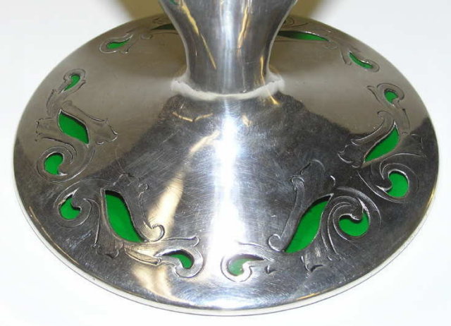 Art Nouveau Silver Overlay Green Glass Vase