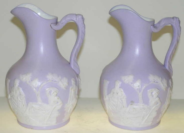 Pair Samuel Alcock Staffordshire Pitchers