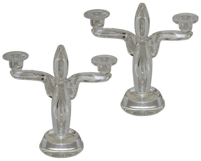 Pair Steuben Crystal Glass Candelabras