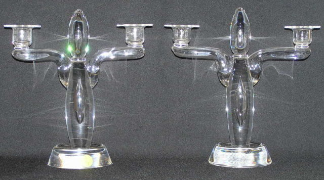 Pair Steuben Crystal Glass Candelabras