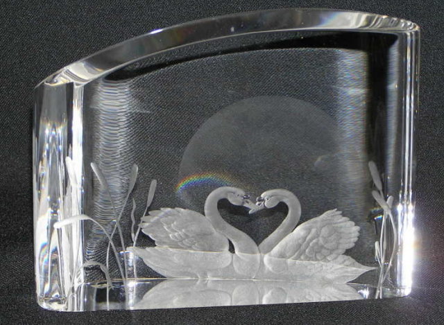 Steuben OUR LOVE Glass Swan Sculpture