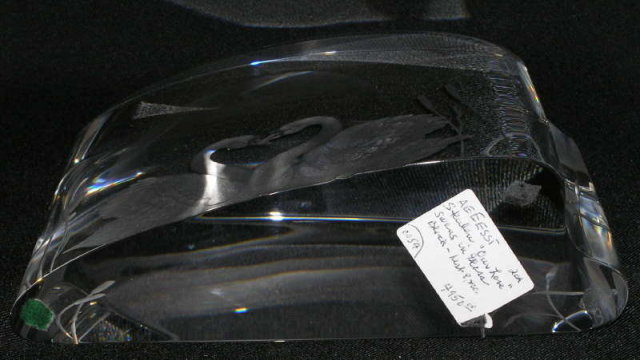 Steuben OUR LOVE Glass Swan Sculpture