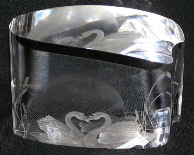 Steuben OUR LOVE Glass Swan Sculpture