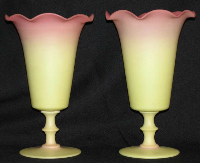 Pair Burmese Glass Vases by Mt. Washington or Webb
