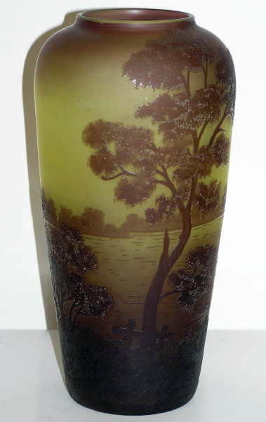 Val St Lambert Lake Scene Cameo Glass Vase