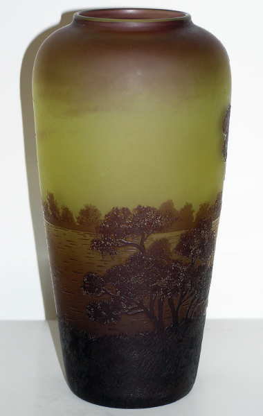 Val St Lambert Lake Scene Cameo Glass Vase