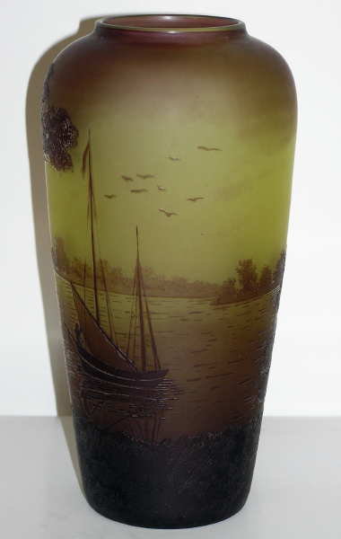 Val St Lambert Lake Scene Cameo Glass Vase