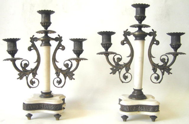 Marble Mantle Clock Candelabra Garniture Set
