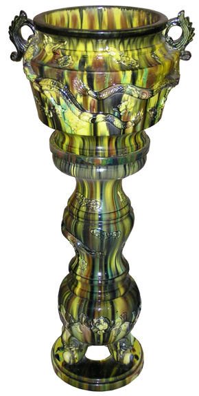 Awaji Japanese Jardiniere & Stand with Flambe Glaze