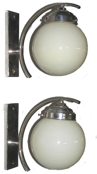 Pair Machine Age Art Deco Chrome Sconces