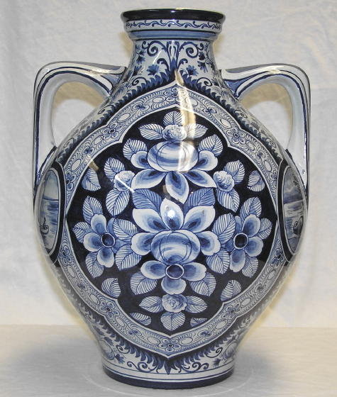 Antique HEISTERKAMP Delft 2-Handled Vase