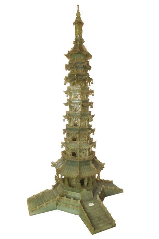 Antique Chinese Serpentine Stone Buddhist Pagoda 36 in (92 cm)