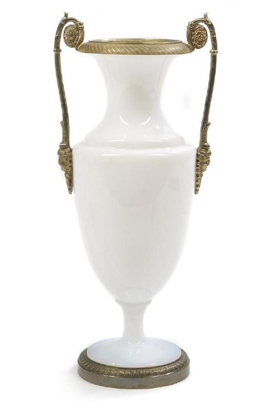 Antique Russian Neoclassical Bronze Mounted Opaline Glass Vase