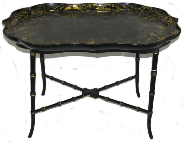 Black Chinoiserie Papier Mache Tray Table