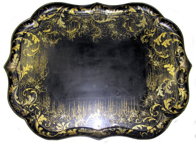 Black Chinoiserie Papier Mache Tray Table