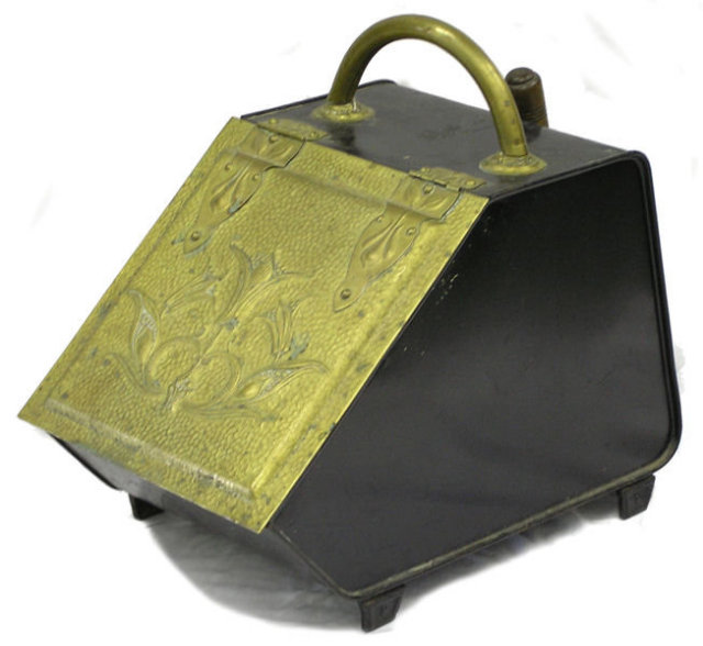 Antique Chased Brass Coal Scuttle & Shovel