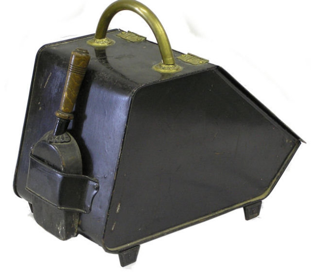Antique Chased Brass Coal Scuttle & Shovel