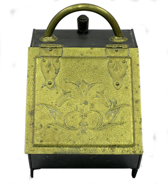 Antique Chased Brass Coal Scuttle & Shovel