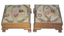 Pair Antique Mahogany Upholstered Foot Stools