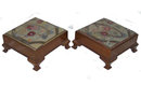 Pair Antique Mahogany Upholstered Foot Stools