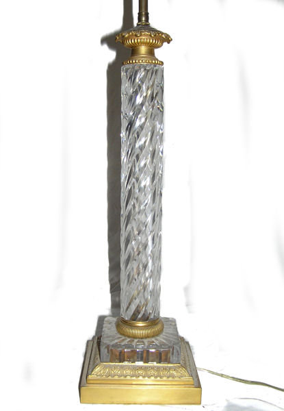 Pair Vintage Cut Glass & Brass Table Lamps