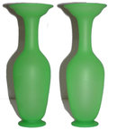 Pair Green Opaline Glass Flower Vases