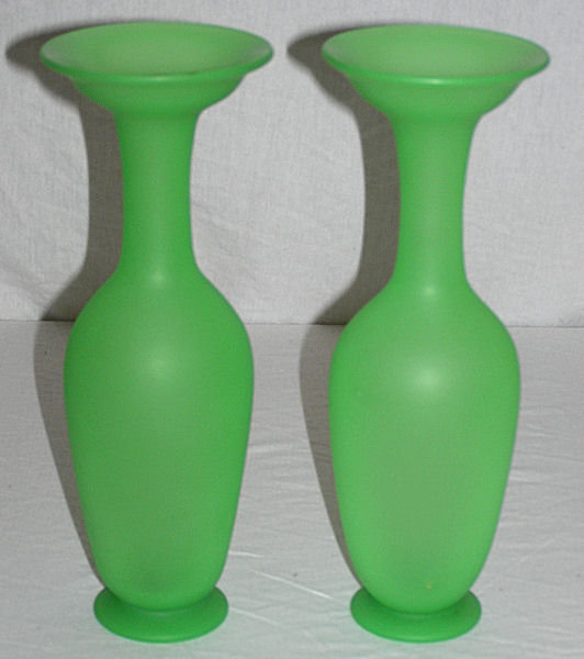 Pair Green Opaline Glass Flower Vases