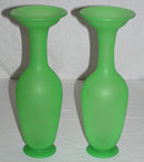 Pair Green Opaline Glass Flower Vases
