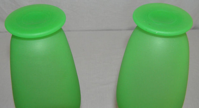 Pair Green Opaline Glass Flower Vases