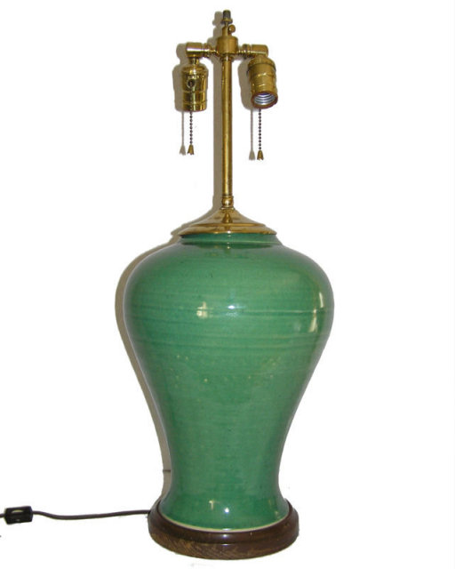 Brass & Green Ceramic Vase Table Lamp