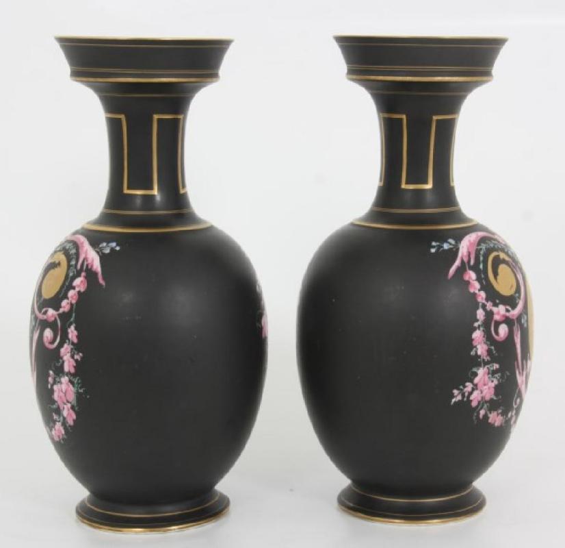 Pair Antique Roman Revival Porcelain Vases