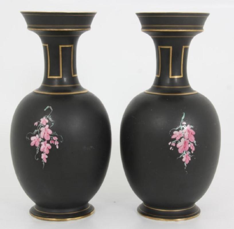 Pair Antique Roman Revival Porcelain Vases