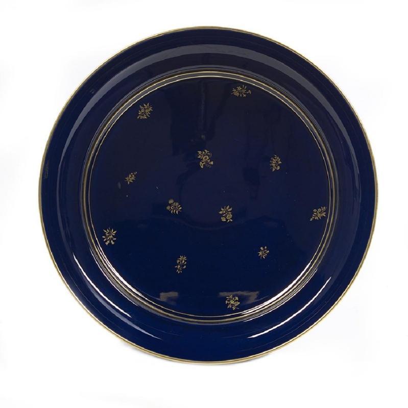 Antique Sevres Cobalt Blue Porcelain Tazza Centerpiece