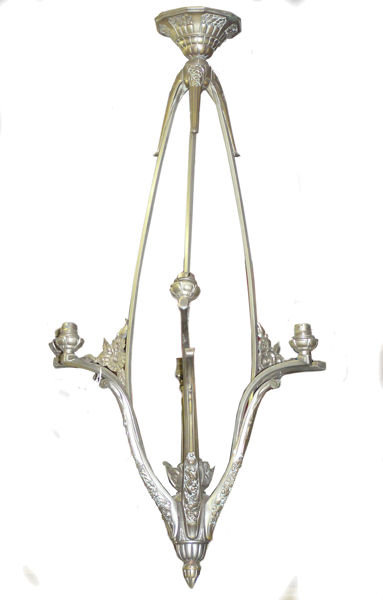 Tall French Art Deco Bronze 6-Light Chandelier